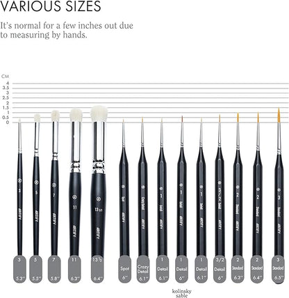 ARTIFY Miniature Drybrush Paint Brush Set: 14-Piece Round Small Detail Model Paintbrushes, Thin Mini Tiny Micro Paint Brushes for Miniature Painting