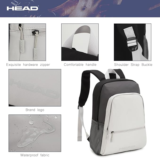 HEAD Waterproof Travel Backpack for Women & Ladies, Casual Daypack for Sport/Gym/College Work/Workout/Outdoor/Daily Use, Lightweight Laptop Backpacks for 13.5 inch Notebook