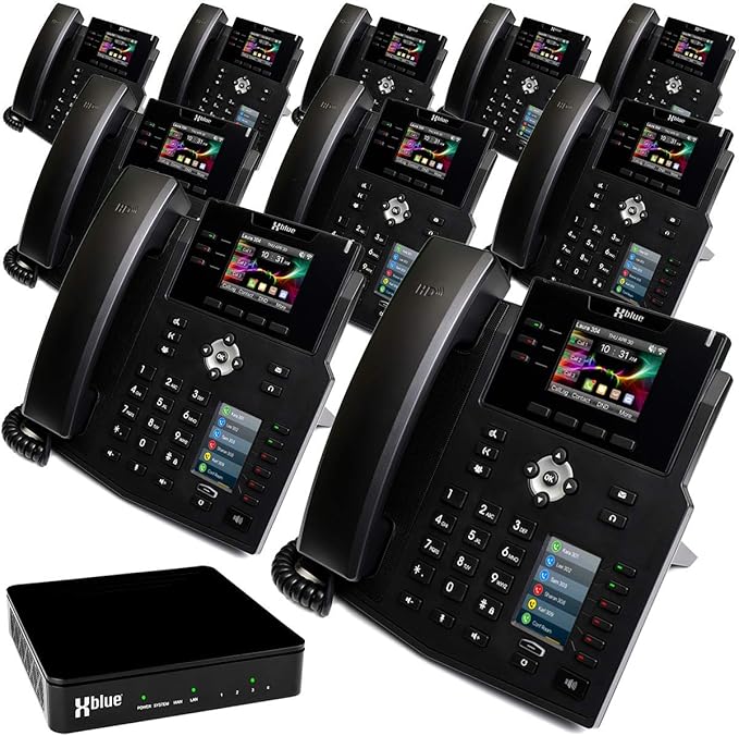 Xblue QB System Bundle with 10 IP9g IP Phones Including Auto Attendant, Voicemail, Cell & Remote Phone Extensions & Call Recording, Black, (QB1010)