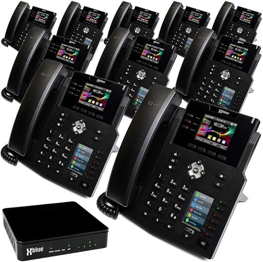 Xblue QB System Bundle with 10 IP9g IP Phones Including Auto Attendant, Voicemail, Cell & Remote Phone Extensions & Call Recording, Black, (QB1010)