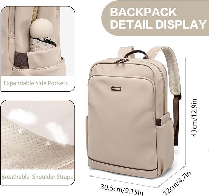 GOLF SUPAGS Laptop Backpack Purse for Women Water Resistant Teacher Nurse Bag, 15.6 Inch Work Business Travel Backpack (Apricot)