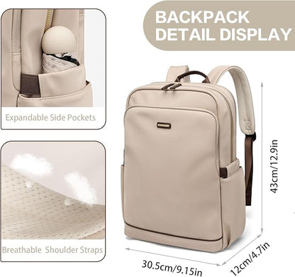 GOLF SUPAGS Laptop Backpack Purse for Women Water Resistant Teacher Nurse Bag, 15.6 Inch Work Business Travel Backpack (Apricot)