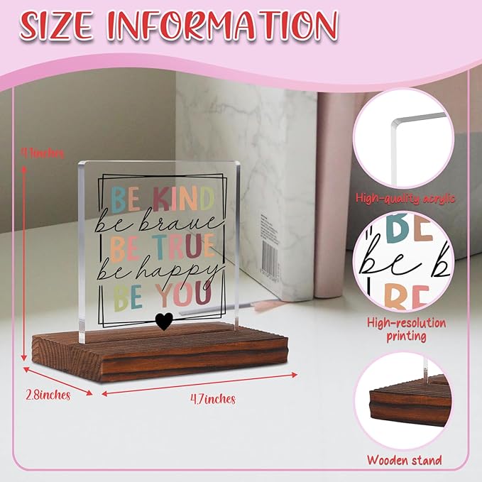 Be Kind Brave True Happy Psychology Student Graduation Gift Clear Desk Decor Signs, Psychologist Gifts for Student, School Counselor Teacher Anxiety Mental Health Therapist Office Decor Plaque TZD61