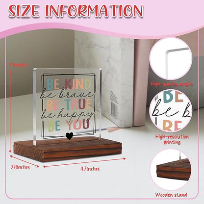 Be Kind Brave True Happy Psychology Student Graduation Gift Clear Desk Decor Signs, Psychologist Gifts for Student, School Counselor Teacher Anxiety Mental Health Therapist Office Decor Plaque TZD61