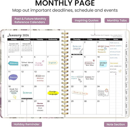 2026 Planner, Aesthetic Weekly and Monthly Planner for Women, Jan 2026 to Dec 2026, Hardcover 2026 Calendar Book with Monthly Tabs, Inner Pocket, Perfect for Office Home School - A4 (8.5" x 11"), Soft Peony