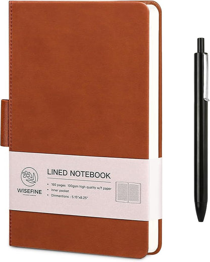 Hardcover Executive Notebooks, 160 Pages Line Ruled Classic Notebook Journal, Leather Notebooks with Pen for Bussiness College Writing Brown