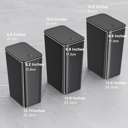 N. NETDOT Bathroom Trash Can with Lid 3 Pack Set, 2 Packs 4 Gal Slim Kitchen Trash Can and 1 Pack 2.6Gal Garbage Can, Small Trash Can/Trash Bin/Waste Basket for Bedroom (Black, Pack of 3)