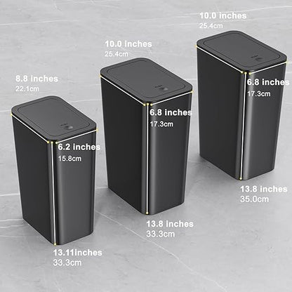 N. NETDOT Bathroom Trash Can with Lid 3 Pack Set, 2 Packs 4 Gal Slim Kitchen Trash Can and 1 Pack 2.6Gal Garbage Can, Small Trash Can/Trash Bin/Waste Basket for Bedroom (Black, Pack of 3)