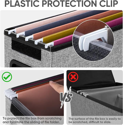 BALEINE File Organizer Box with Lid, Collapsible File Folder Organizer with Plastic Slide, Hanging File Folder Box for Office Document Storage (2 Pack, Grey, S)