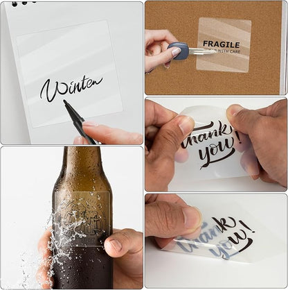 Transparent Thermal Labels 3 × 3 Inch Self Adhesive Printer Clear Stickers Vinyl Waterproof Roll Decals Rectangle Name Tag for Address Design DIY Logo Business 200 PCS