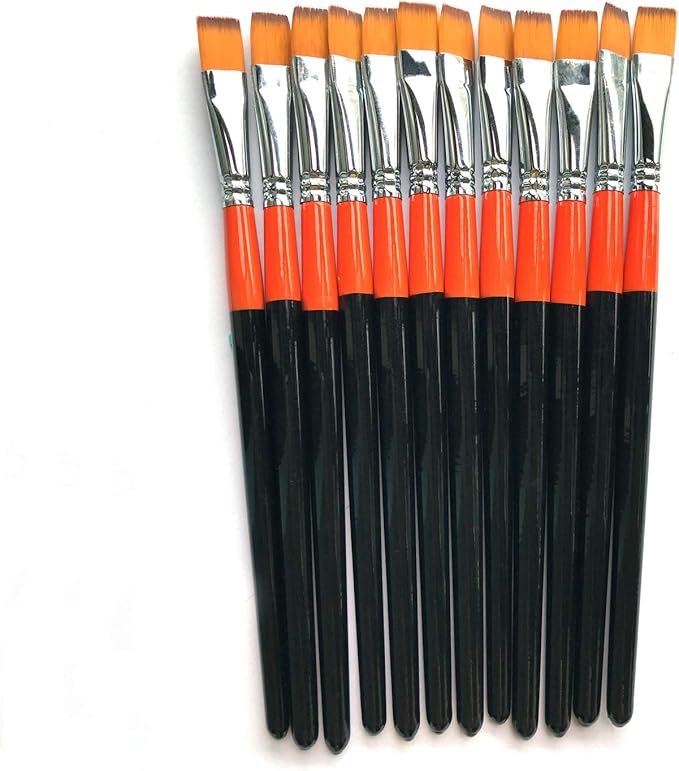 1/2 Inch Flat Bright Paint Brush, Pack of 12, Premium Quality Synthetic Sable Hair for Acrylic Watercolor Oil Gouache Painting by Students, Professionals and Artists