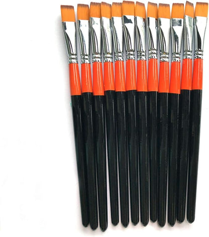 1/2 Inch Flat Bright Paint Brush, Pack of 12, Premium Quality Synthetic Sable Hair for Acrylic Watercolor Oil Gouache Painting by Students, Professionals and Artists