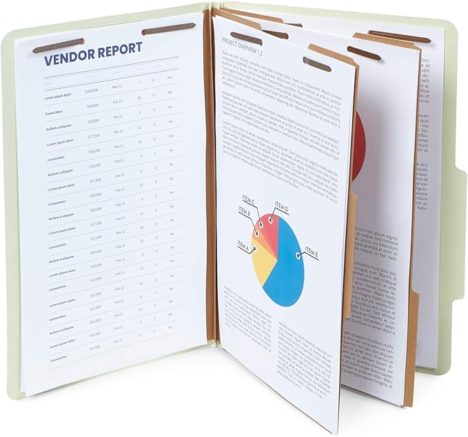 10 Legal Size Classification Folders - 2 Divider 2 Inch Tyvek Expansions - Durable 2 Prongs Designed to Organize Standard Law Client Files, Office Reports - Legal Size, 10 Folders (Gray Green)