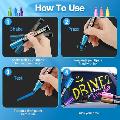 Metallic Liquid Chalk Markers for Chalkboard -10 Colors Wet Erase Window Marker Pens with 6mm Reversible Bullet & Chisel Tip for Glass, Calendar Boards, Car Decorations, Auto, Bistro, Mirror, Business
