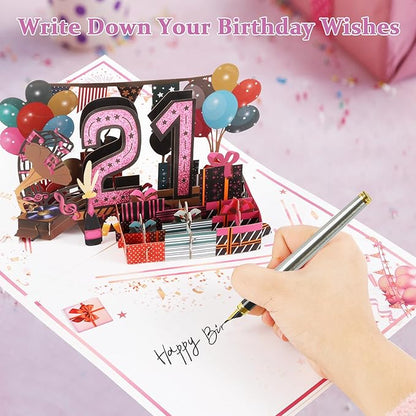 21st Birthday Card for Girls Her, Jumbo 3D Pop Up 21st Birthday Gifts, Back In 2004 Happy 21 Year Old Birthday Decorations Cards Card for Daughter Granddaughter, Rose Gold