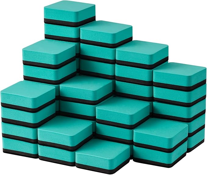 Favourde 48 Pack Magnetic Whiteboard Dry Erase Erasers Chalkboard Cleansers for Classroom, Home and Office (Green, 1.97 x 1.97 Inch)
