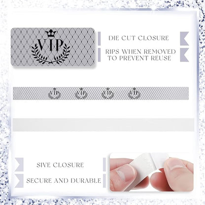 Jadive 500 Pieces Paper Wristbands VIP Plastic Waterproof Party Identification Wristbands Party Bracelets for Events Amusement Parks, Club, Concerts, Fairs, Festivals and Events(Silver)