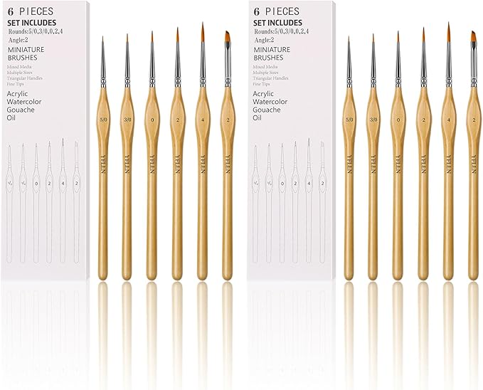 6Pcs Micro Paint Brushes Set with Triangular Handles - for Acrylics, Oils, Watercolors & Paint by Number, Citadel, Figurine, 40k，Mandala Painting（2PACK）