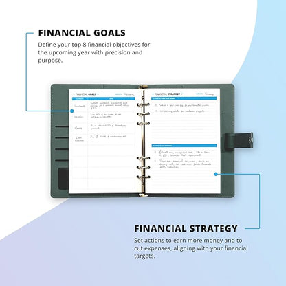 Budget Planner 12 Months Undated A5 Binder Pu Leather Hard Cover, Erasable Pen, Bill Organizer, Money Envelopes for Cash 12pcs Transparent Bags, Budget Binder with Silver Rings, Ideal Book Organizer