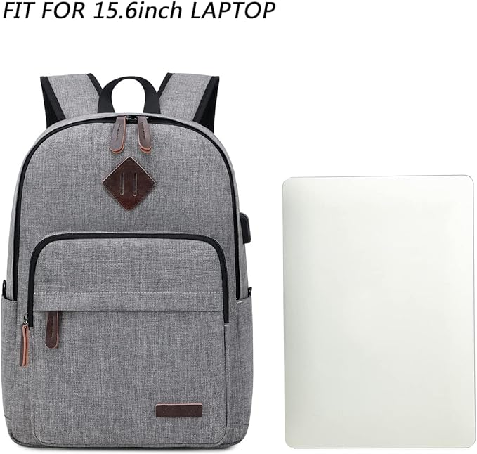 KYALOU Laptop Backpack, Lightweight Bookbag Casual Daypack for Men and Woomen, College with USB Charging Port - Gray