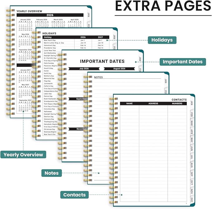 2026 Planner, Aesthetic Weekly and Monthly Planner for Women, Jan 2026 to Dec 2026, Hardcover 2026 Calendar Book with Monthly Tabs, Inner Pocket, Perfect for Office Home School - A5 (6.3" x 8.5"), Tropical Palms