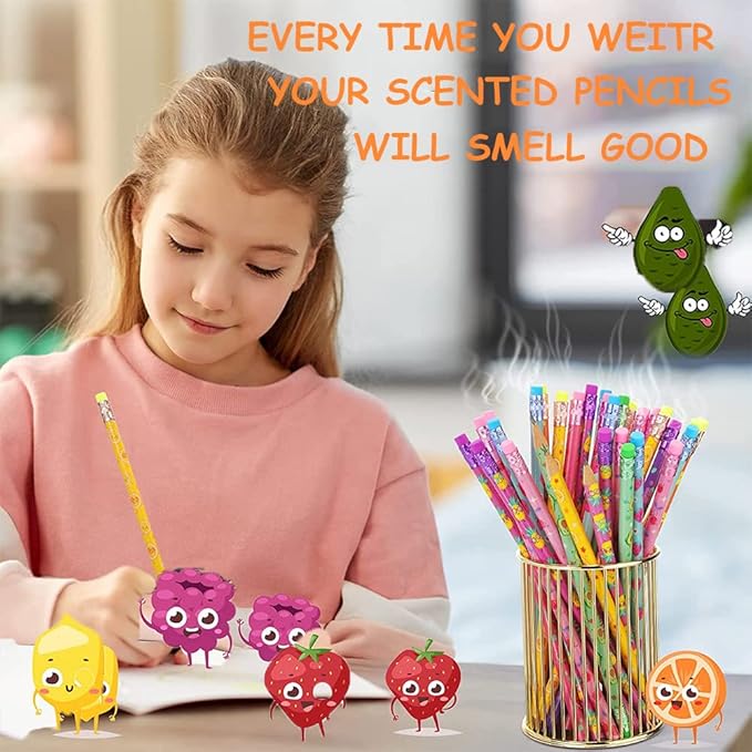 40 Pieces Scented Pencils for Kids Scented Pencils with Erasers Fruit HB Graphite Pencil for School Stationery Party Reward Supplies