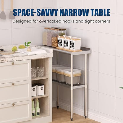 Stainless Steel Table 14 x 30 Inches Metal Prep Table with Backsplash & Adjustable Undershelf for Commercial Kitchen, Outdoor, Restaurant, Hotel & Garage