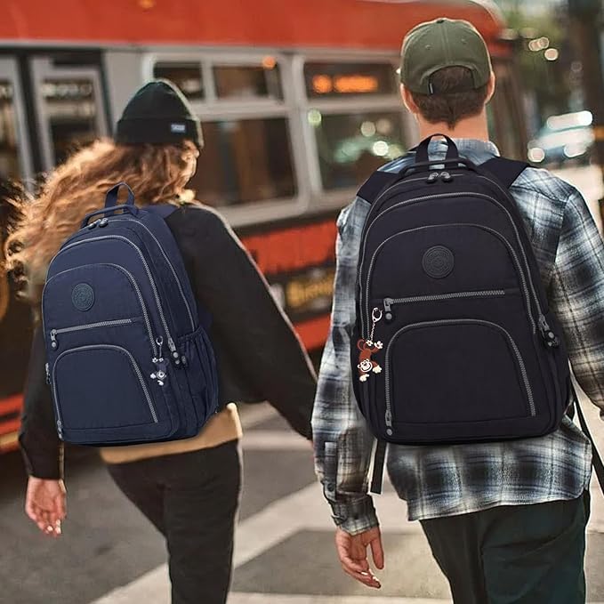 Casual Lightweight Travel Laptop Backpacks Water Resistant Large Nylon Backpack for Men Women Hiking Camping Cycling Packback Daypack, Fits 15.6 Inch Laptop and Notebook - Black