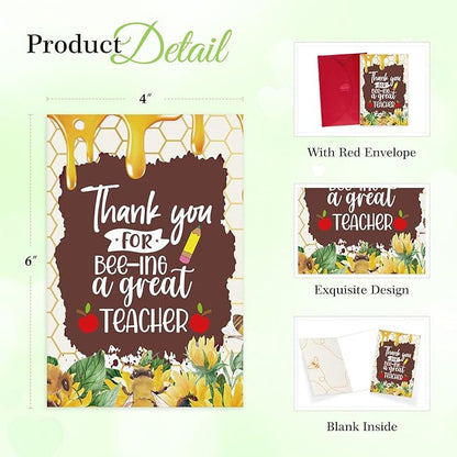 FaCraft Teacher Appreciation Cards, Thank You Cards with Envelopes, 4 x 6,Thank You for Helping Me Grow, for Preschool Kindergarten Teacher Gift Card from Kids Students Daycare (Honey)