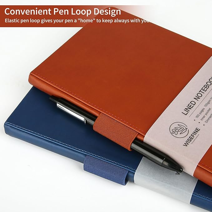 Hardcover Executive Notebooks, 160 Pages Line Ruled Classic Notebook Journal, Leather Notebooks with Pen for Bussiness College Writing Brown