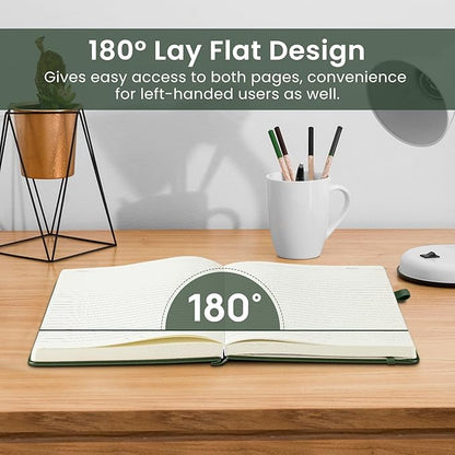 Lined Journal Notebook for Women & Men, Hardcover Leather Journal for writing, A5 College Ruled Notebook for Work & Note Taking, Perfect for Office School Home Supplies, 160 Pages, Dark Green