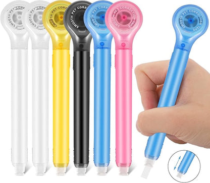 BESARME 6 Pieces White Out Correction Tape Pen, Push Pull Protective, Easy to Use Applicator for Instant School Office Supplies, 1/5 X 236 Inch