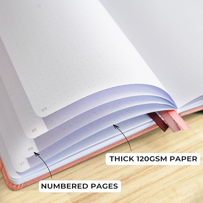 Clever Fox Dotted Journal 2.0 – Compact Planning and Sketching Dot Grid Notebook 120 GSM Thick, No-Bleed Paper – Planner with Pen Loop, Pocket, Ribbons, Stickers A5 - Light Pink