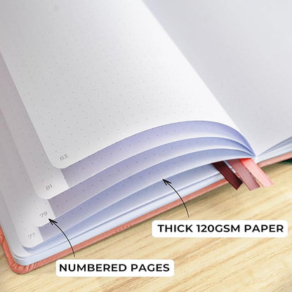 Clever Fox Dotted Journal 2.0 – Compact Planning and Sketching Dot Grid Notebook 120 GSM Thick, No-Bleed Paper – Planner with Pen Loop, Pocket, Ribbons, Stickers A5 - Light Pink