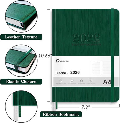 2026 Planner, Large Weekly and Monthly Planners, A4 Faux Leather Daily Calendar 2026 Planner, 12 Month Agenda from Jan. to Dec., Hardcover Habit Tracker Journal(Green)