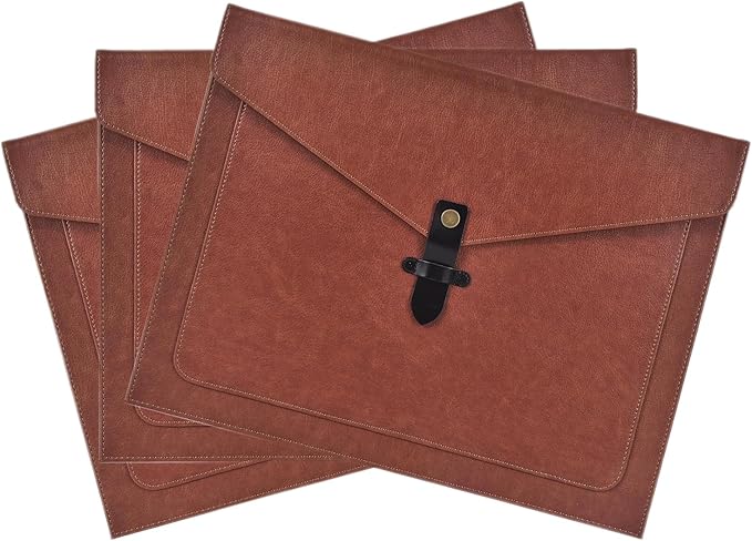 Brown Leather File Folder Letter Size, File Organizer, Important Document Folders with Pockets, Document Organizer, Laptop Sleeve Notebook Case, Paper Storage, A4 Envelopes Filing Folder 3PCS