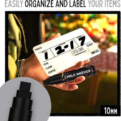 5 Black Chalkboard Chalk Markers - Black Dry Erase Markers for Blackboard, Chalkboard Signs, Windows, Glass | Variety Pack - Fine & Jumbo Size Ink Pen (1mm, 3mm, 6mm, 10mm, 15mm)