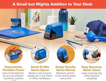 Bostitch Office Battery Pencil Sharpener, 4X Longer Cutter Life, Tip Saver Technology, Blue