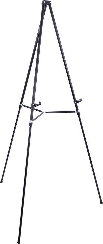 U.S. Art Supply 66" High Showroom Black Aluminum Display Easel and Presentation Stand - Large Adjustable Height Portable Tripod, Holds 25 lbs - Floor and Tabletop, Display Paintings, Signs, Posters