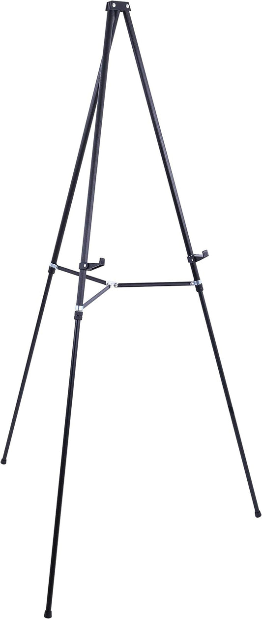 U.S. Art Supply 66" High Showroom Black Aluminum Display Easel and Presentation Stand - Large Adjustable Height Portable Tripod, Holds 25 lbs - Floor and Tabletop, Display Paintings, Signs, Posters