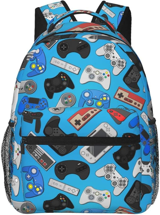 Fiokroo Video Game Controller Background Backpack School Bag For Students Teens Men Women Gaming Theme Laptop Backpacks Travel Daypack Bag With Multiple Pockets