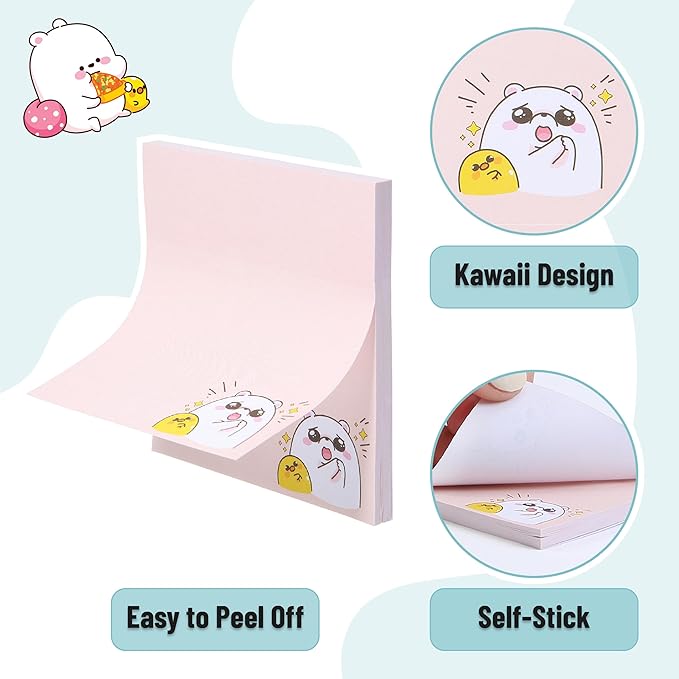 Mr. Pen- Sticky Notes, 3”x3”, 8 Pads, 400 Sheets, Cute Bear Sticky Notes, Sticky Pads Sticky Notes Aesthetic, Colorful Sticky Notes Bulk Sticky Notes Cute Sticky Notes for Women