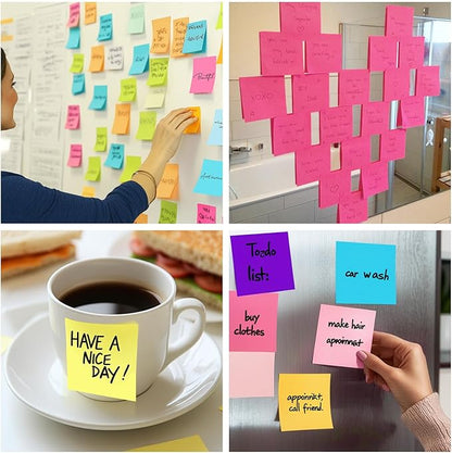 HappyHapi Sticky Notes 3x3 Inches Bulk 8 Pack Colored Self-Stick Pads, Colorful Sticky Notes 80 Sheets/Pad, Easy to Post for Office Supplies, School, Home