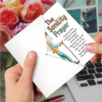 NobleWorks - 1 Funny Happy Birthday Notecard - Old Man Humor Greeting Card with Envelope - Man's Senility Prayer C9348BDG