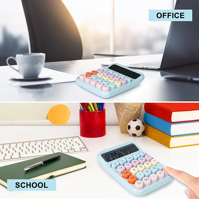 Mechanical Switch Calculator with Big Buttons, Calculators Desktop, 12 Digits, Large LCD Display, Desk Calculator, Cute Pink Calculator for Teachers Students Basic Office (Blue)