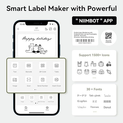 NIIMBOT B1 Label Maker Machine with Tape, Thermal Label Printer Easy to Use for Office, Home, Business, 2 Inch Label Maker with 2'' x1.18'' Labels-230pcs/Roll