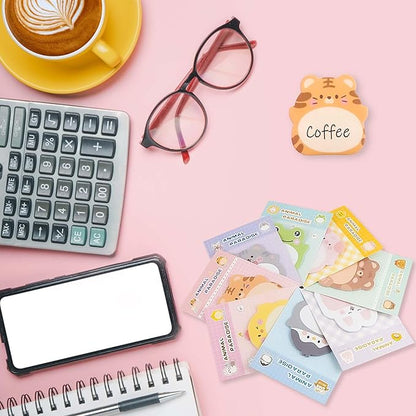8 Packs Kawaii Tiger Sticky Notes, Aesthetic Sticky Notes Set, Cartoon Inspirational Sticky Notes, Animals Shape Markers, Cute Anime Sticky Note Tabs for Office School Creative Gifts