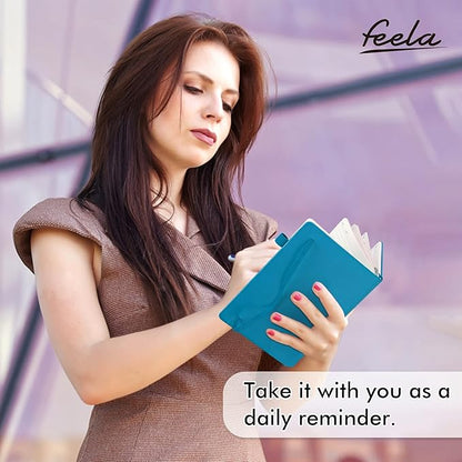 feela 3 Pack Notebooks Journals Bulk, Hardcover Notebook Classic Ruled Lined Journal Set with Pen Holder for Work Business Journaling Note Taking, with 3 Black Pens, 120 GSM, 5.1”x8.3”, A5, Teal