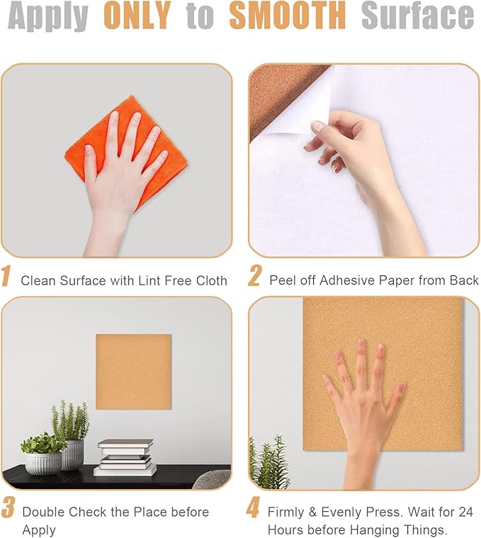 12x12" Cork Board Tiles Bulletin Board, 1/2" Thick Small Square Cork Boards for Walls, Self-Adhesive Cork Tiles for Home, Office, School, Bulletin Board Decorations(12mm,1pc)