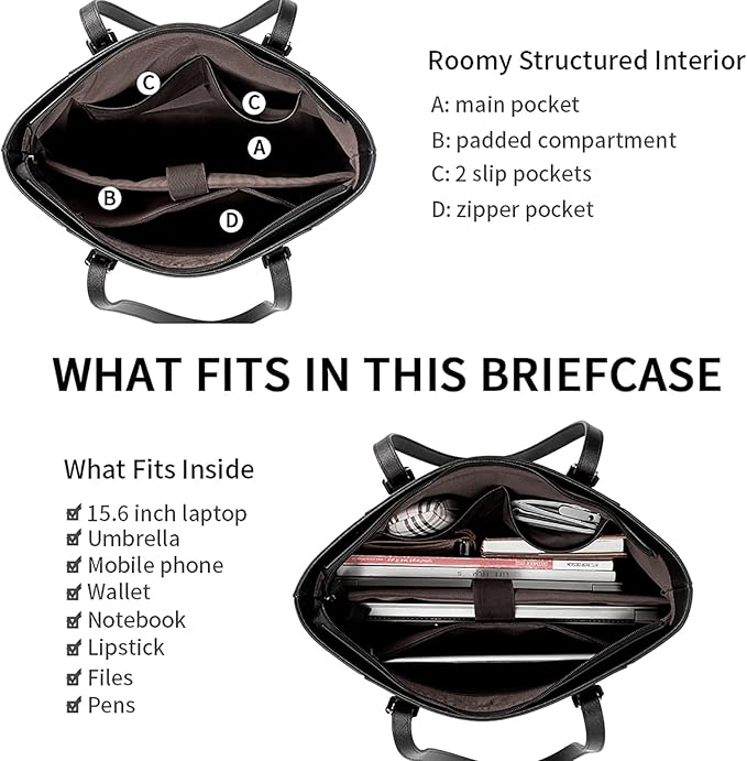 Telena Laptop Tote Bag for Women, 15.6 Inch Shoulder Tote Bag Leather Briefcase for Women, Large Capacity Handbag Bags